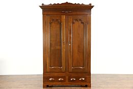 Victorian 1860 Antique Carved Walnut Armoire, Closet or Wardrobe