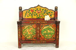 Tibetan Antique Trunk, Bench, Dowry Chest, Hand Painted Tigers, Antelopes #29831