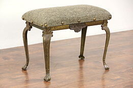 Bench or Footstool, 1920 Antique Patinated Brass Legs, Signed Howell