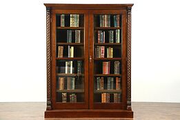 Cherry Antique 1895 Bookcase, Beveled Glass, Adjustable Shelves, Spiral Columns
