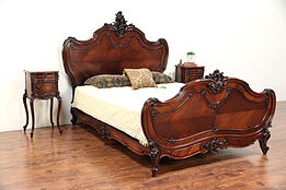 French Rosewood Antique Bedroom Set, Queen Size Bed & Nightstands #29601