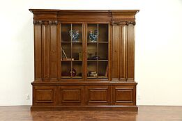 Classical Antique 1910 Carved Oak Scandinavian Library Bookcase B #30165