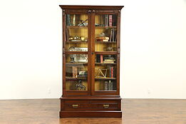 Victorian Eastlake Antique Walnut Library Bookcase, Wavy Glass #32026