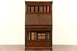 Oak 1900 Antique Barrister or Lawyer Stacking Bookcase & Desk