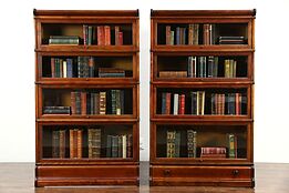Pair of 4 Stack 1910 Antique Lawyer Bookcases All Original Signed Globe Wernicke