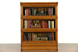 Wernicke Signed Oak Antique 3 Stack Lawyer Bookcase, Leaded Glass, Pat. 1897