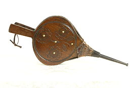 Carved Maple & Leather Antique Fireplace Bellows, Iron Tip #31111