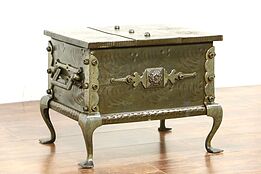 Wrought Iron 1900 Antique Treasure Chest or Box with Handles
