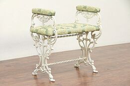 Cast Iron Antique Bench with Arms, New Upholstery #29373