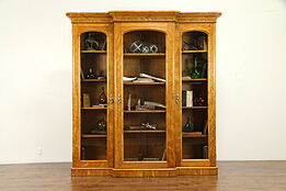 Victorian Antique English 1870 Curly Birch Triple Library Bookcase #31047