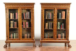 Pair Antique Pine & Beech Library Bookcases, Lion Paw Feet, Italy #28988