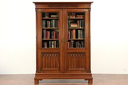 Oak Antique Victorian Gothic Scandinavian Library Bookcase, Beveled Glass #29660