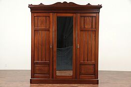 Walnut Antique English Triple Armoire, Wardrobe or Linen Closet #29680