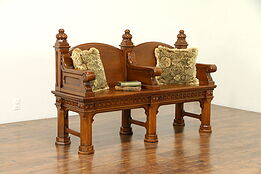Oak Carved Antique 1890 Double Hall Bench #30835