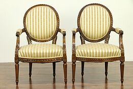 French Louis XVI Antique Pair Carved Fruitwood Armchairs #30630