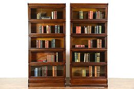 Pair of Globe Wernicke Signed 1900 Antique Oak 5 Stack Lawyer Bookcases