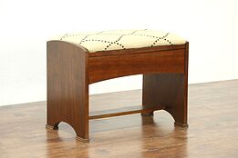 Art Deco 1930's Vintage Walnut Bench, New Upholstery #28606