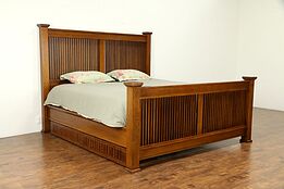 Arts & Crafts Vintage King Size Bed, Storage Drawers, Signed Stickley #31220