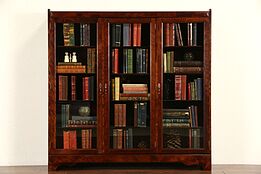 Triple 1910 Antique Library Bookcase, Adjustable Shelves, Signed Revell Chicago