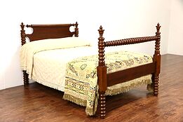 Country Cherry & Walnut 1860 Antique Full Size Bed, Spool Turned Posts