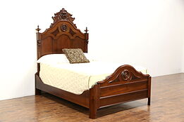 Victorian 1870 Antique Carved Walnut & Burl Full Size Bed