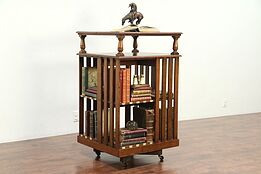 Oak Revolving Antique Spinning Bookcase with Original Labels #29070