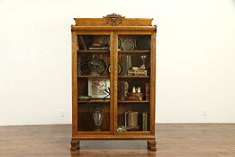 Victorian Antique Oak Library Bookcase or China Cabinet, Carved Lion #32074