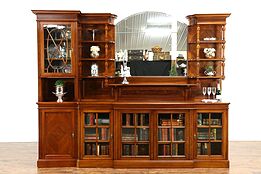 Back Bar or Sideboard with China Cabinet, 1890's English Antique, Inlaid Banding