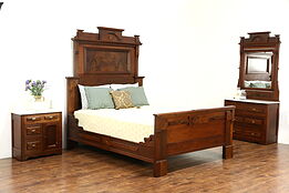 Victorian 1880 Antique Walnut Queen Size BED ONLY
