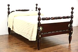New England 1830's New England Antique Rope Poster Bed, Converted to Full Size