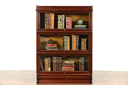 Lawyer 3 Stack Antique 1900 Library Barrister Bookcase, Signed Globe