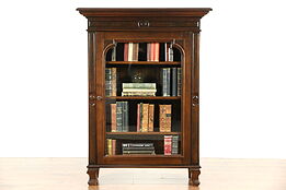 Victorian Walnut & Burl Bookcase, Bath Cabinet, Wavy Glass, Adjustable Shelves
