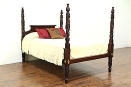 Empire 1900 Antique Queen Size Mahogany Poster Bed, Acanthus & Pineapple Carved