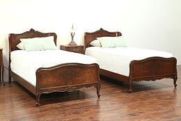 Pair of French Style Vintage Carved Walnut Twin or Single Beds, Mt. Airy #28995