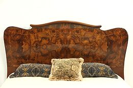 Walnut Marquetry Antique Bombe Bed Headboard, Italy #29078