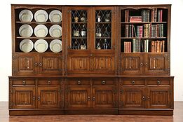 Oak Carved Vintage 9' 4" Modular Library Bookcase, Leaded Glass, England #29319