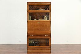 Lawyer Antique Oak Stacking Bookcase & Desk, Leaded Beveled Glass #29950