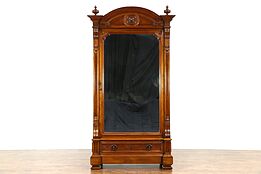 Victorian Renaissance 1875 Walnut Carved Armoire, Wardrobe or Closet, Mirror