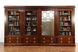 Classical Antique 1900 Mahogany China or Library Bookcase, Secret Door, 13' 10"