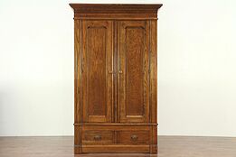 Victorian Eastlake Antique Oak Armoire, Wardrobe or Closet, Disassembles #28953