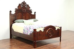 Victorian Antique 1860's Carved Cherry Queen Size Bed #29068