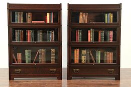 Pair of Mission Oak Antique 3 Stacking Lawyer Bookcases, Globe Wernicke #29158