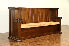 Carved & Paneled Oak Antique 1900 Hall Bench from Private Club  #30790