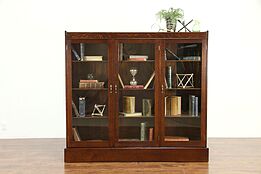 Quartersawn Oak Antique Triple Library Bookcase, 3 Glass Doors #30901