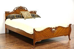 French Style Carved Satinwood 1940 Vintage Full or Double Size Bed