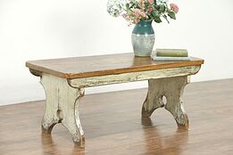 Country Pine Antique Bench or Coffee Table, Worn Paint