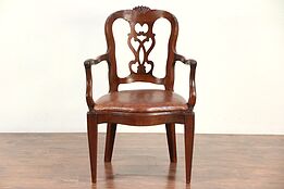Italian Antique 1840 Desk or Occasional Chair, Carved Walnut #29420