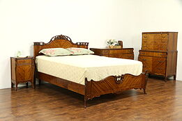 Satinwood Carved Vintage 4 Pc. Bedroom Set, Queen Size Bed #32120
