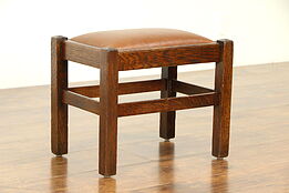 Arts & Crafts Mission Oak Antique Craftsman Footstool, Leather #32139