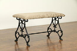 Wrought Iron Antique Bench, Lion Paw Feet, New Upholstery #32145